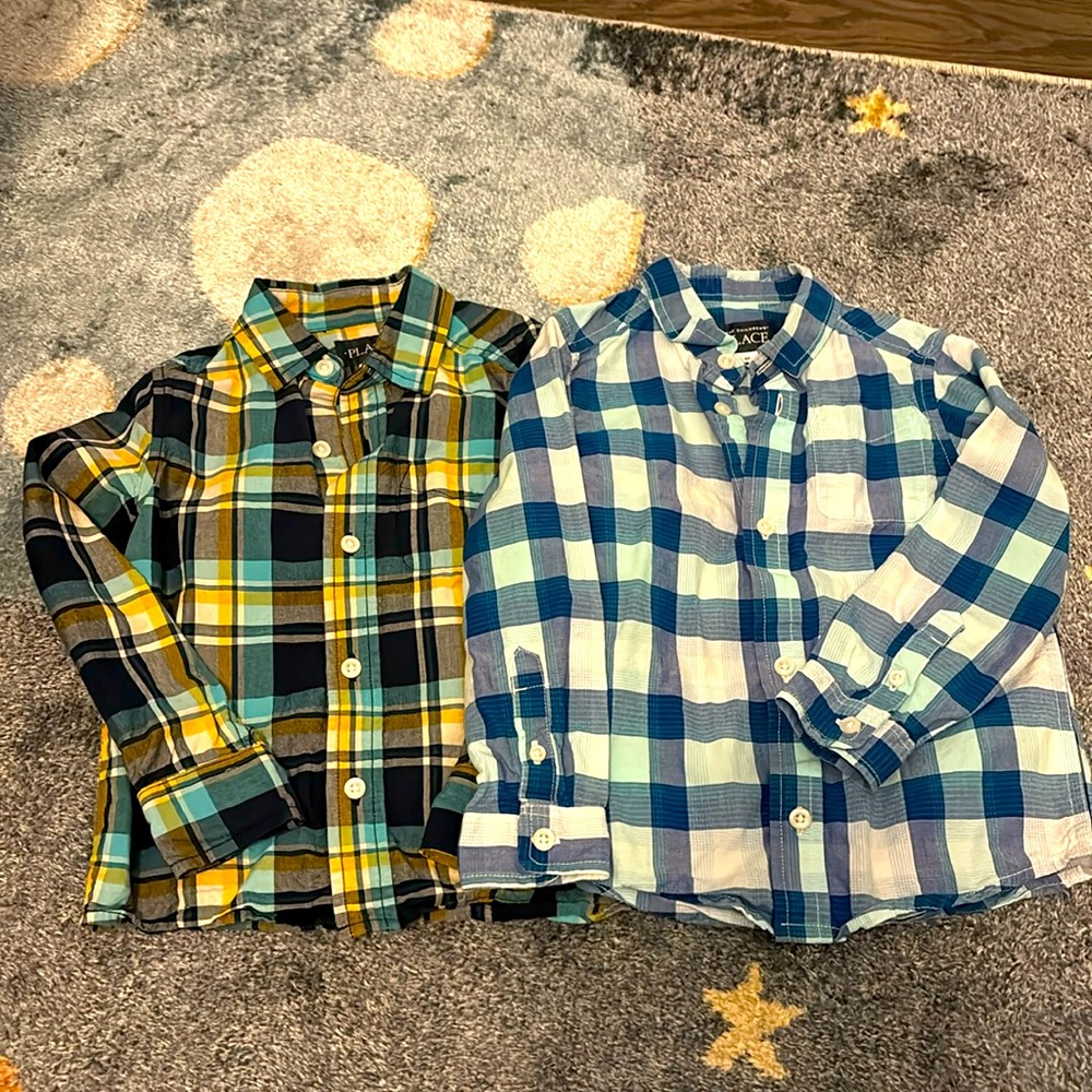 2 boys button up long sleeve collared plaid shirts, 4 & 4T The Children’s Place